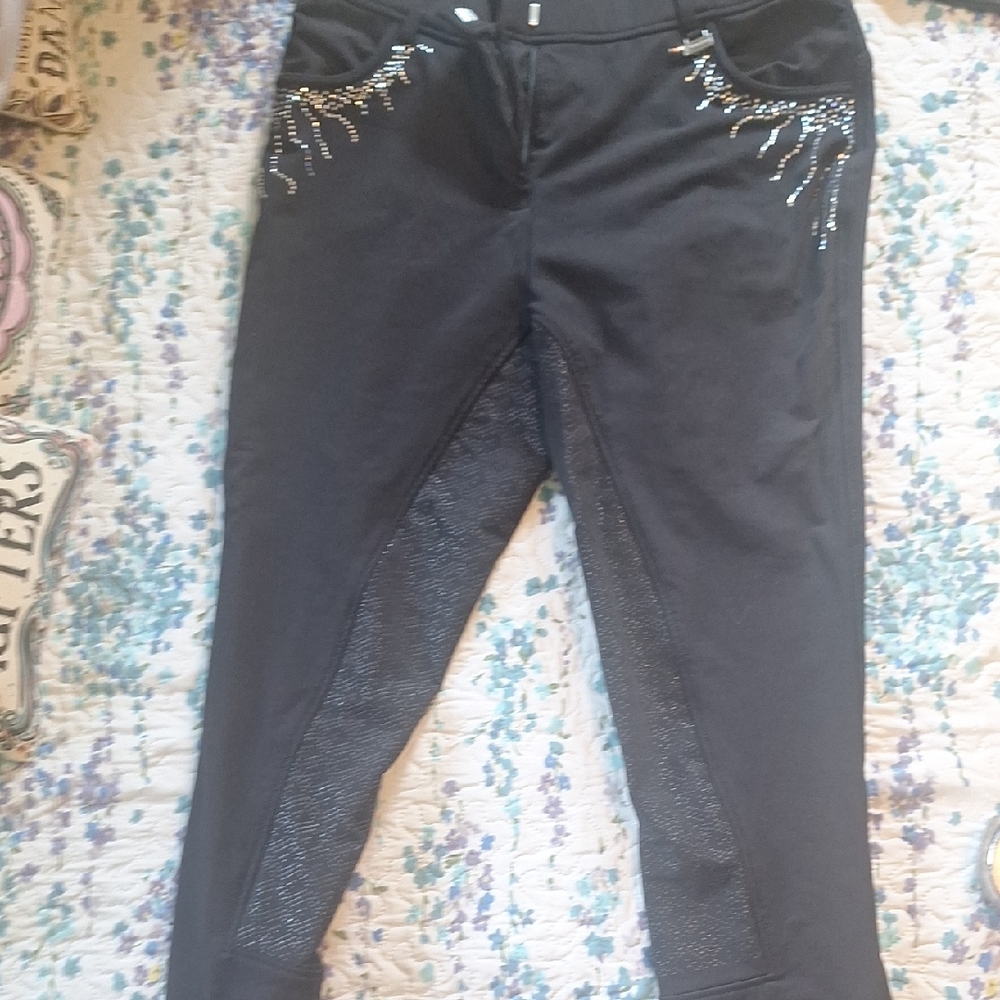 Elegant Black Montar Full Seat Crystal Bling Breeches. Like New. EU 42